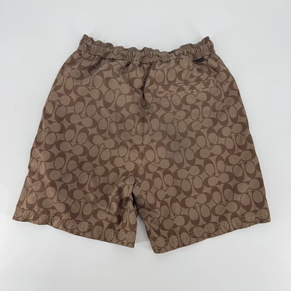 Coach Signature Monogram Swim Shorts Brown Tan C3047 Mens XS Luxury Trunks